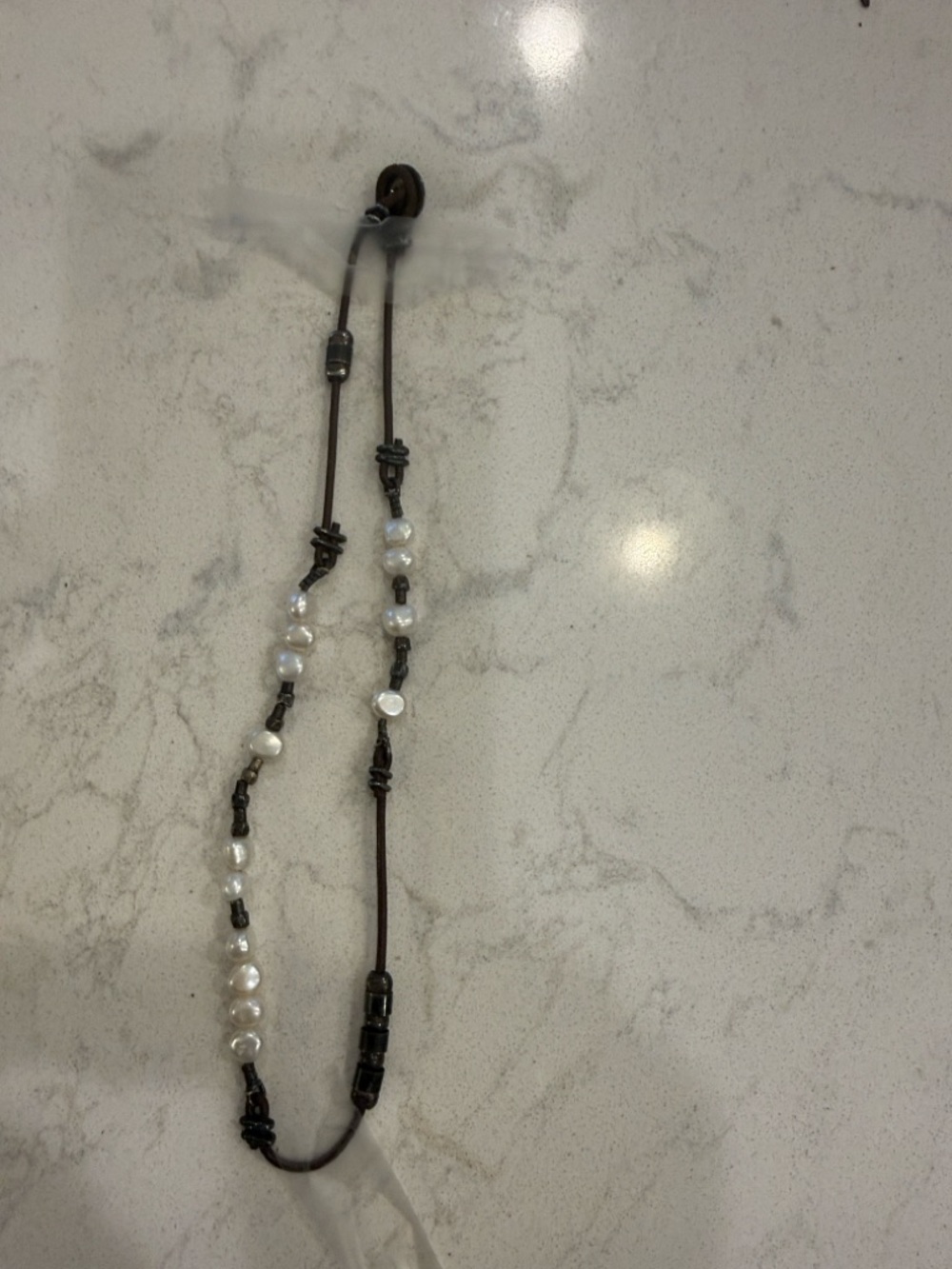 Silpada White Pearl Necklace on Brown Leather Cord